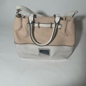 Nine West Cream and White Satchel with Double Handles and Silver Hardware